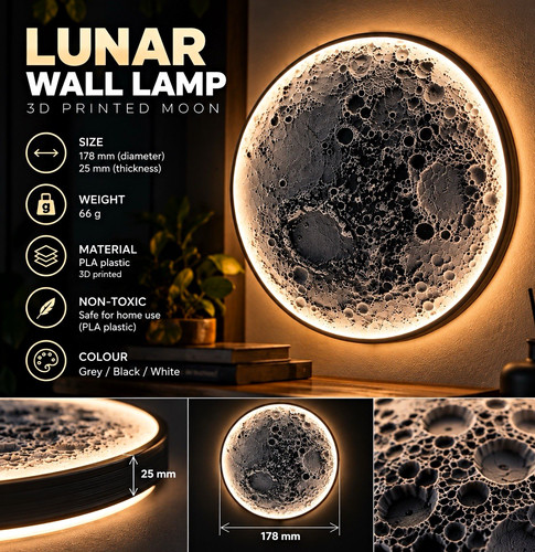 Printed moon wall lamp - 3d,